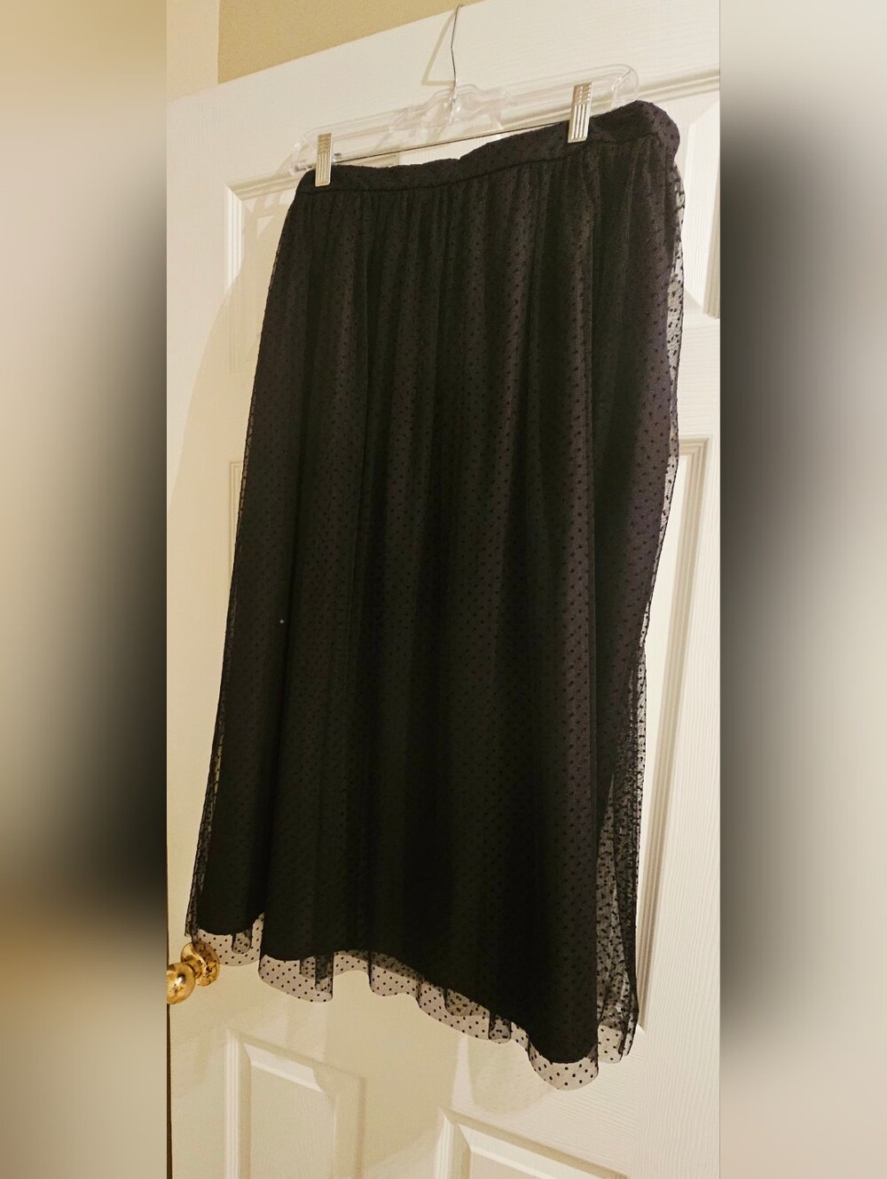 J.Crew Black Sheer Midi Skirt with Polka Dot Overlay